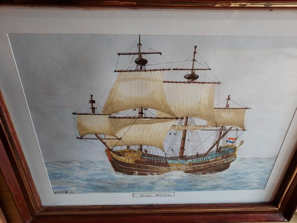 2 lijstjes met platen van oude zeilschepen € 10.-, Minder dan 50 cm, Gebruikt, Ophalen of Verzenden, Foto of Poster