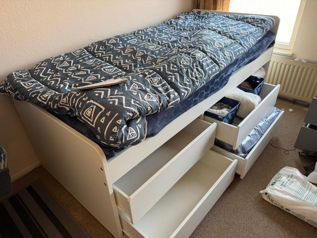 1 persoons bed, Huis en Inrichting, Ophalen, 100 cm, Eenpersoons, Wit