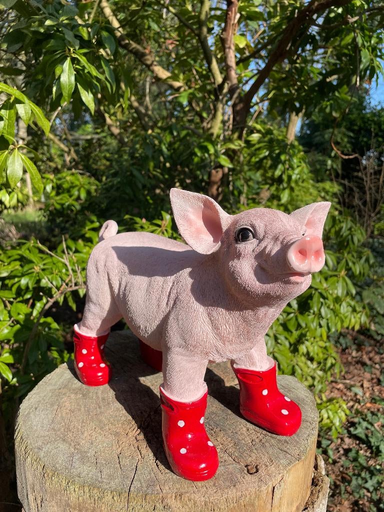 Varken laarsjes staand, Rood boerderij, tuin, 25cm, Tuin en Terras, Tuinbeelden, Ophalen of Verzenden, Nieuw, Kunststof, Dierenbeeld