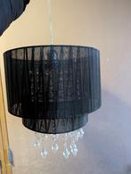 Zwarte hanglamp met twee lagen en kristallen, Ophalen of Verzenden, Zo goed als nieuw