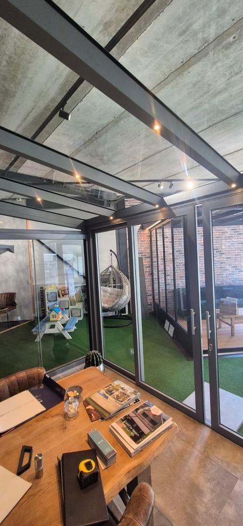 Showroommodel Veranda 406x330cm met Schuifpui en Glazen Dak, Tuin en Terras, Overkappingen, Ophalen, Zo goed als nieuw, Veranda