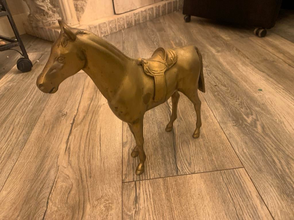 Vintage Messing Paard met Zadel - Decoratief Beeld, Antiek en Kunst, Ophalen of Verzenden
