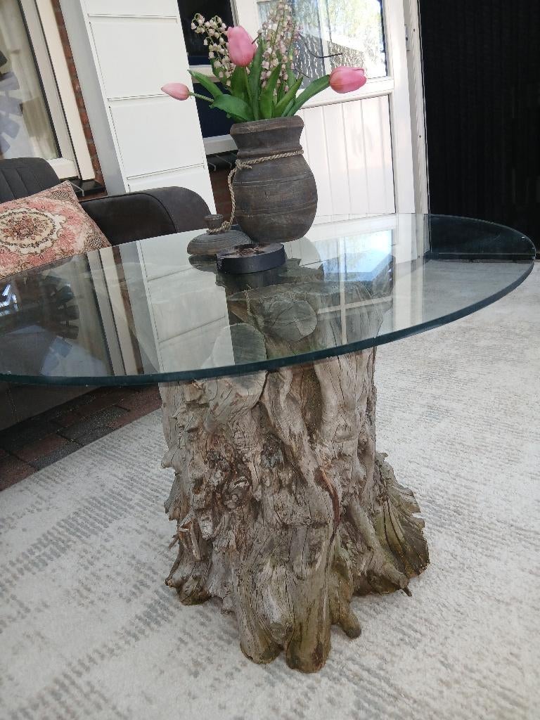 Boomstam salontafel, Ophalen, Gebruikt, 100 tot 150 cm, 50 tot 75 cm