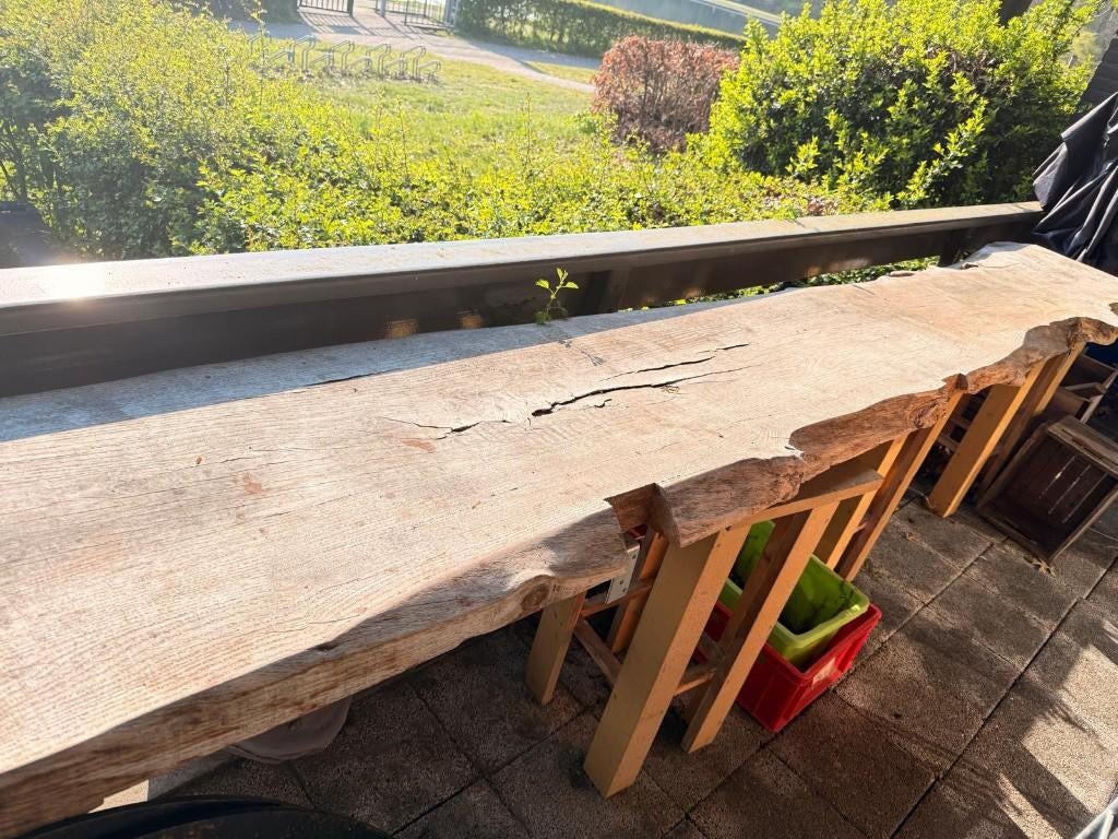 2x Eiken boomstam planken 4 meter – massief – één geschaafd, Doe-het-zelf en Verbouw, Hout en Planken, Ophalen, Eiken, Nieuw, Plank