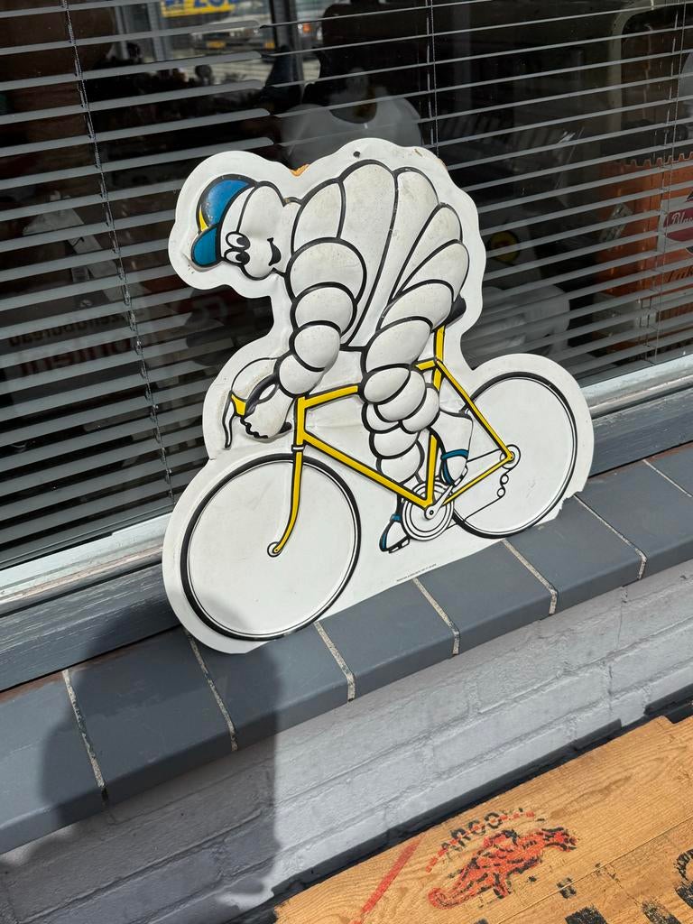 Vintage Michelin Bibendum Fiets Reclamebord, Ophalen, Reclamebord, Gebruikt, .