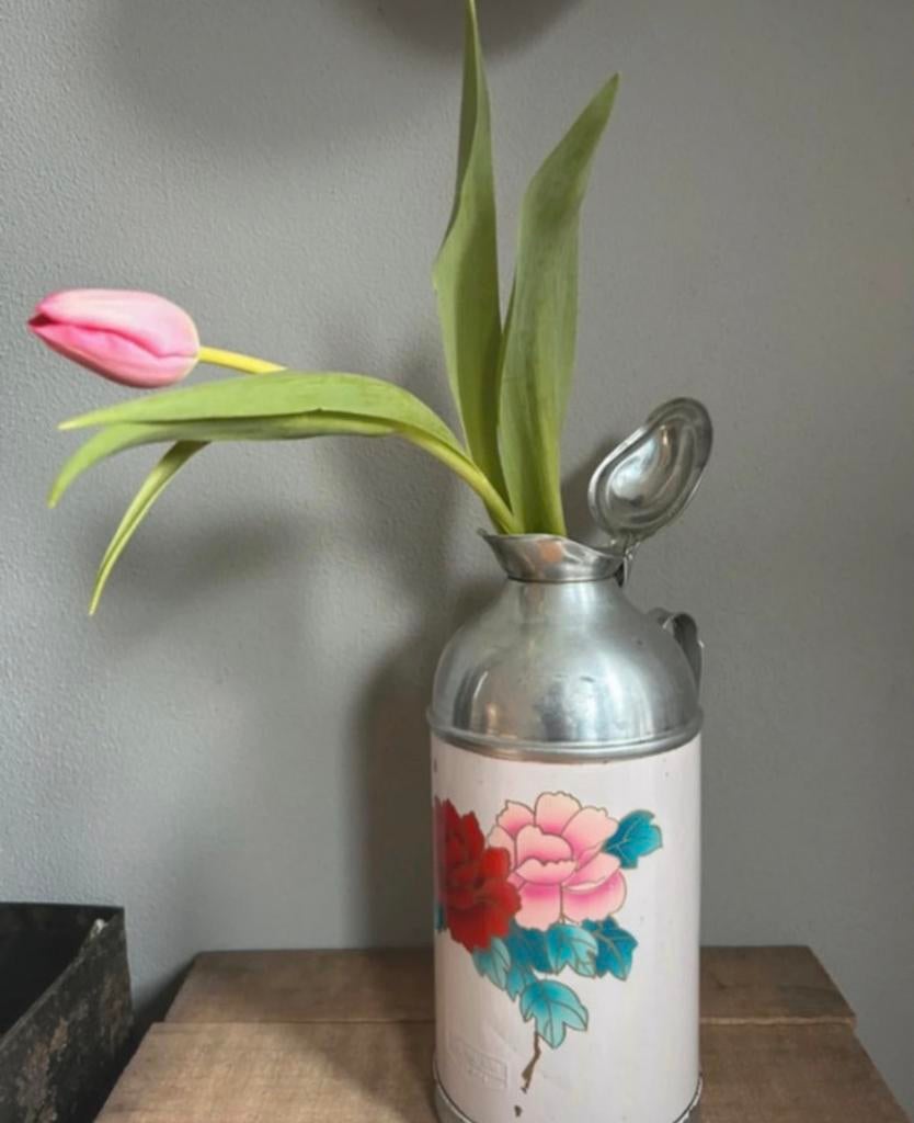 Vintage brocante thermoskan leuk als vaas, Ophalen of Verzenden