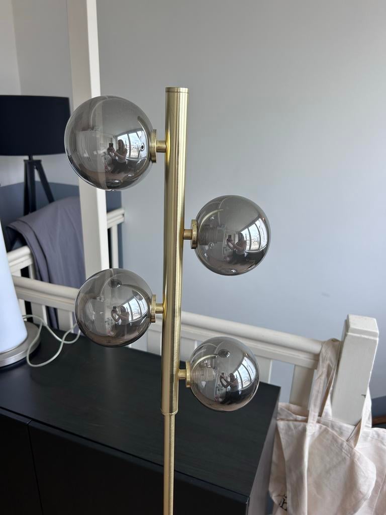 Lucide Tycho Vloerlamp - Mat Goud / Messing met bollen, Ophalen of Verzenden, Zo goed als nieuw, Metaal, 150 tot 200 cm