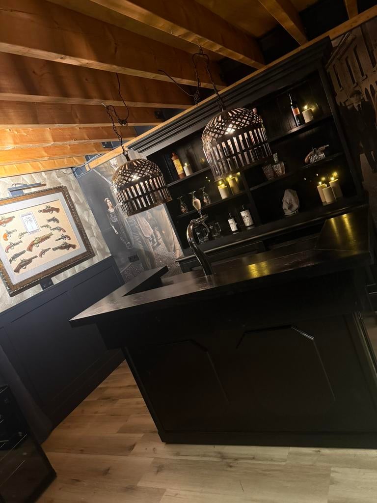 Mobiele zwarte bar set toog man cave cafe kroeg overkapping, Huis en Inrichting, Barren, Ophalen of Verzenden, Zo goed als nieuw