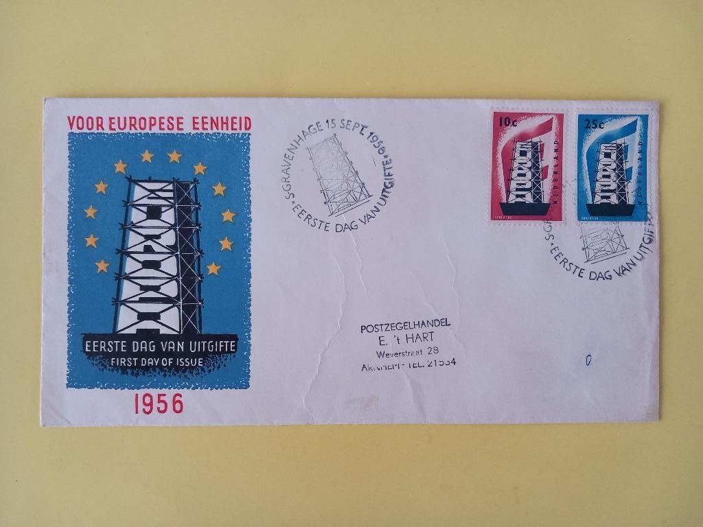 1956 Europazegels FDC E27 met open klep e1, Postzegels en Munten, Verzenden, Beschreven, Nederland