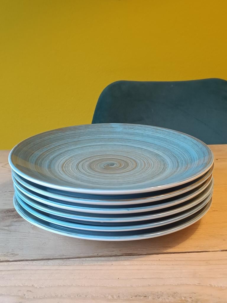 Cosy & Trendy 6 Dinerborden Turbolino Blauw ø 27 cm, Ophalen, Keramiek, Zo goed als nieuw, Bord(en)