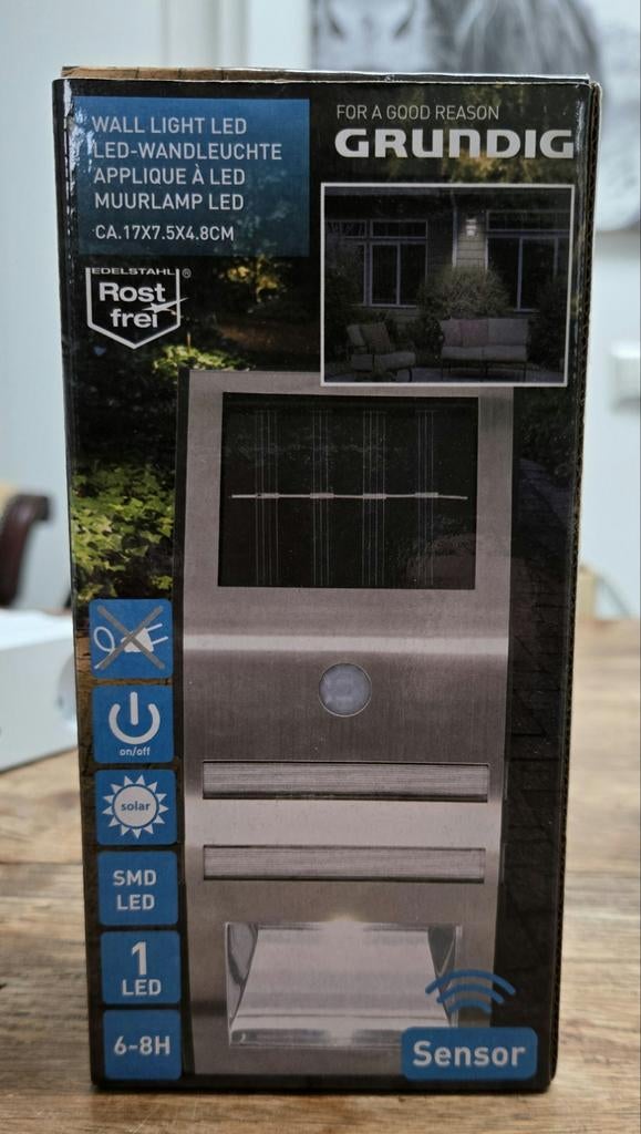 Buitenlamp met sensor, Tuin en Terras, Buitenverlichting, Ophalen, Zonne-energie, Wandlamp, Nieuw