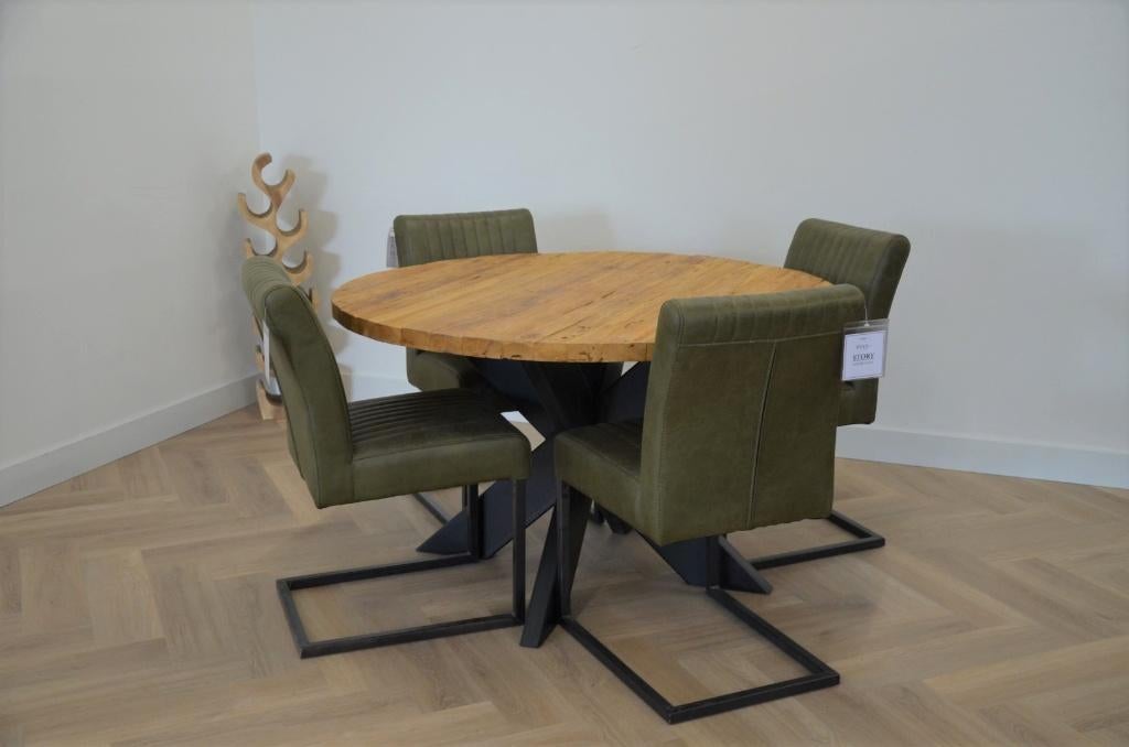 Ronde ruige teak tafel 130 cm, Rond, Nieuw, Ophalen of Verzenden, Vijf personen of meer