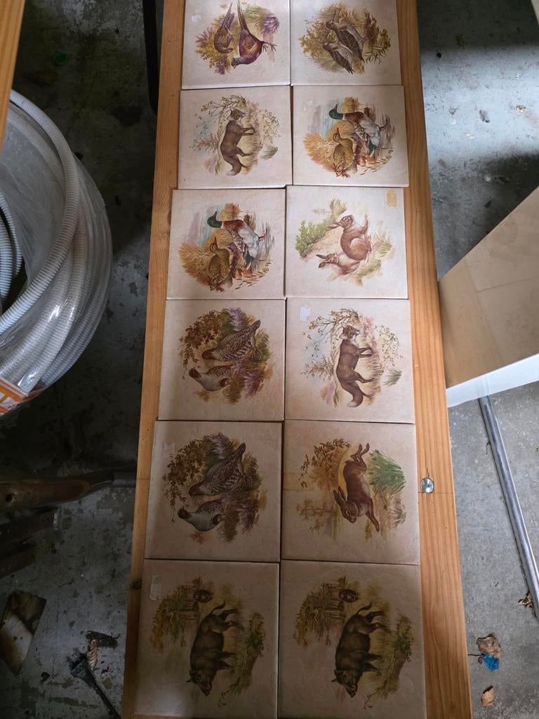 12 vintage Villeroy & Boch tegels met dierenprint, Antiek en Kunst, Antiek | Wandborden en Tegels, Ophalen of Verzenden