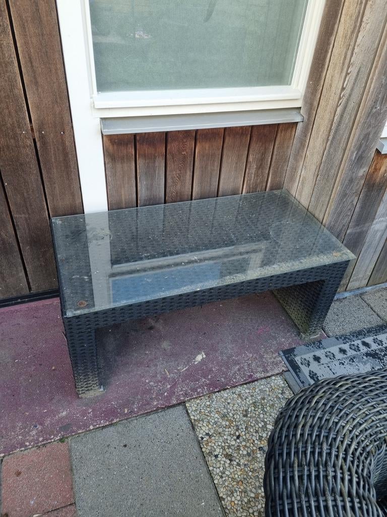 Buiten tafel R&S Design met glazen blad, Tuin en Terras, Ophalen, Gebruikt, Bijzettafel, Loungeset