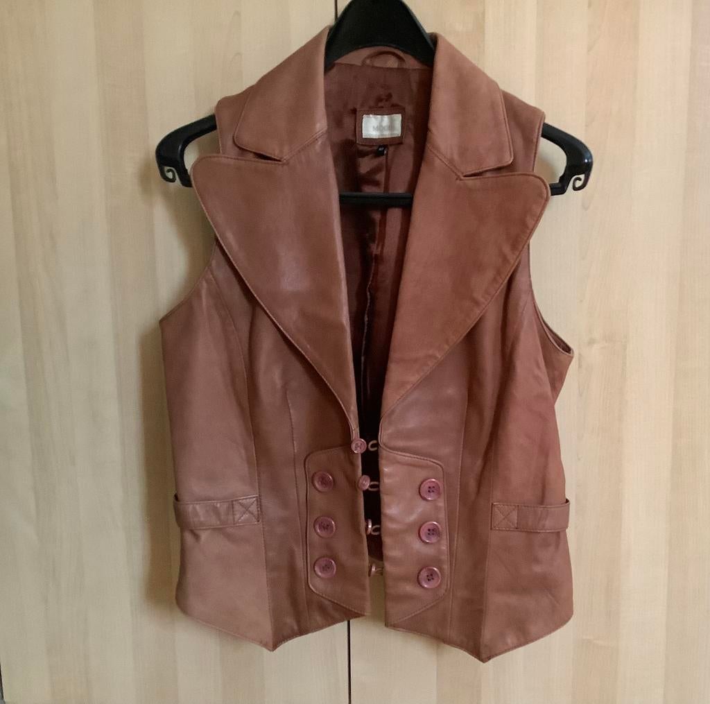 Gilet, vintage, licht bruin leder, maat 40, Kleding | Dames, Bodywarmers, Ophalen of Verzenden, Zo goed als nieuw, Maat 38/40 (M)