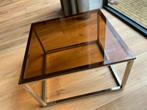 Leuke retro salontafel met rookglas en chromen onderstel, Ophalen, Overige materialen, Gebruikt, 50 tot 100 cm