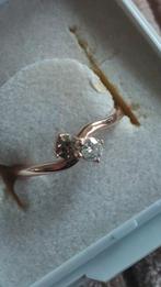 Elegante Roségouden Ring met 2 diamantjes champagne en wit, Dame, Goud, Goud, Ophalen