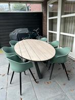 Tuintafel 220x115 met 6 groene kuipstoelen, Ophalen, Zo goed als nieuw, Kunststof