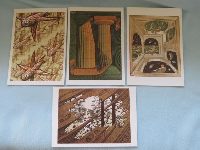 4 kunstkaarten in kleur van M.C. Escher NIEUW, Minder dan 50 cm, Nieuw, Ophalen of Verzenden, Print