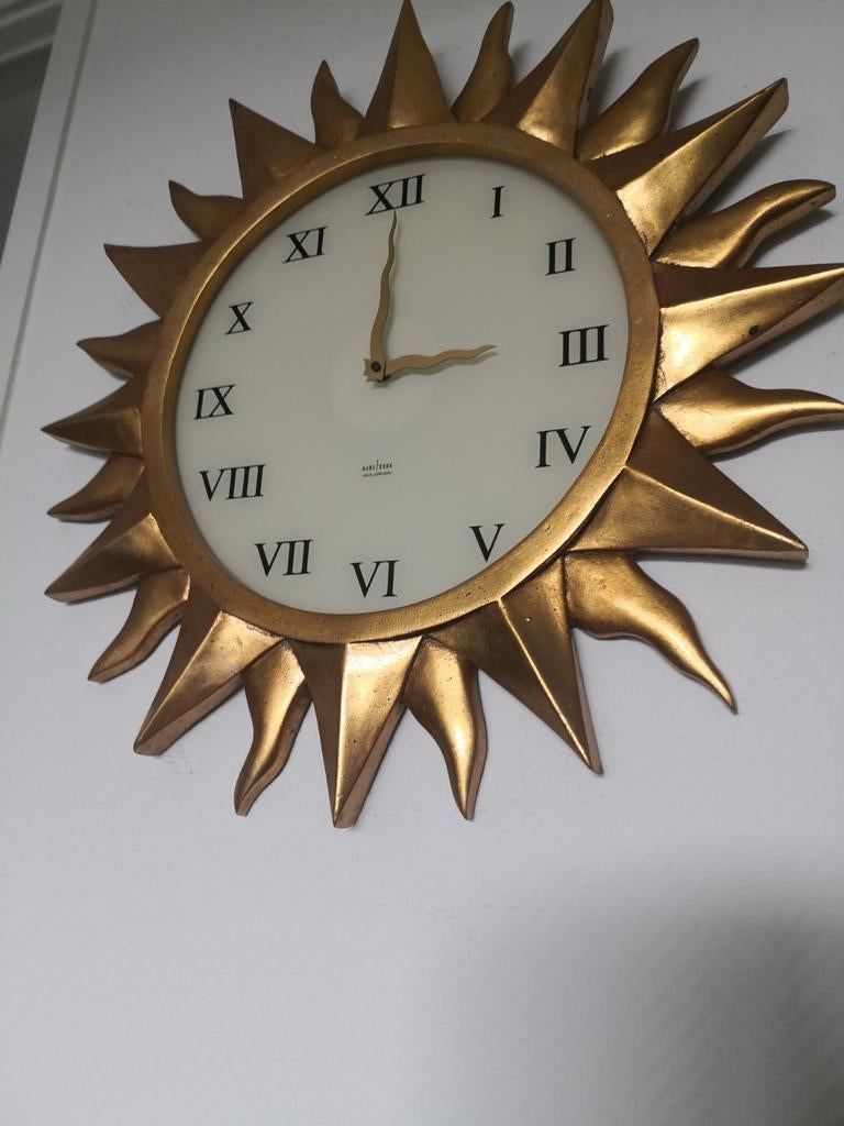 Karlsson Klok Zon - Gouden Wandklok, Huis en Inrichting, Woonaccessoires | Klokken, Ophalen, Zo goed als nieuw, Analoog, Wandklok