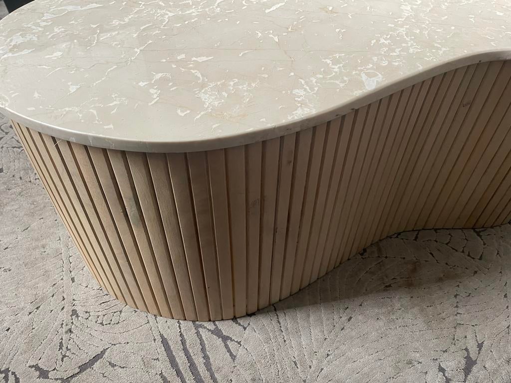 Salontafel Kira beige marmer organische vorm, Ophalen, Overige materialen, 100 tot 150 cm, Nieuw