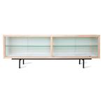 Hk living lowboard ribbed glass zgan + legplank, Ophalen, Zo goed als nieuw, 25 tot 50 cm