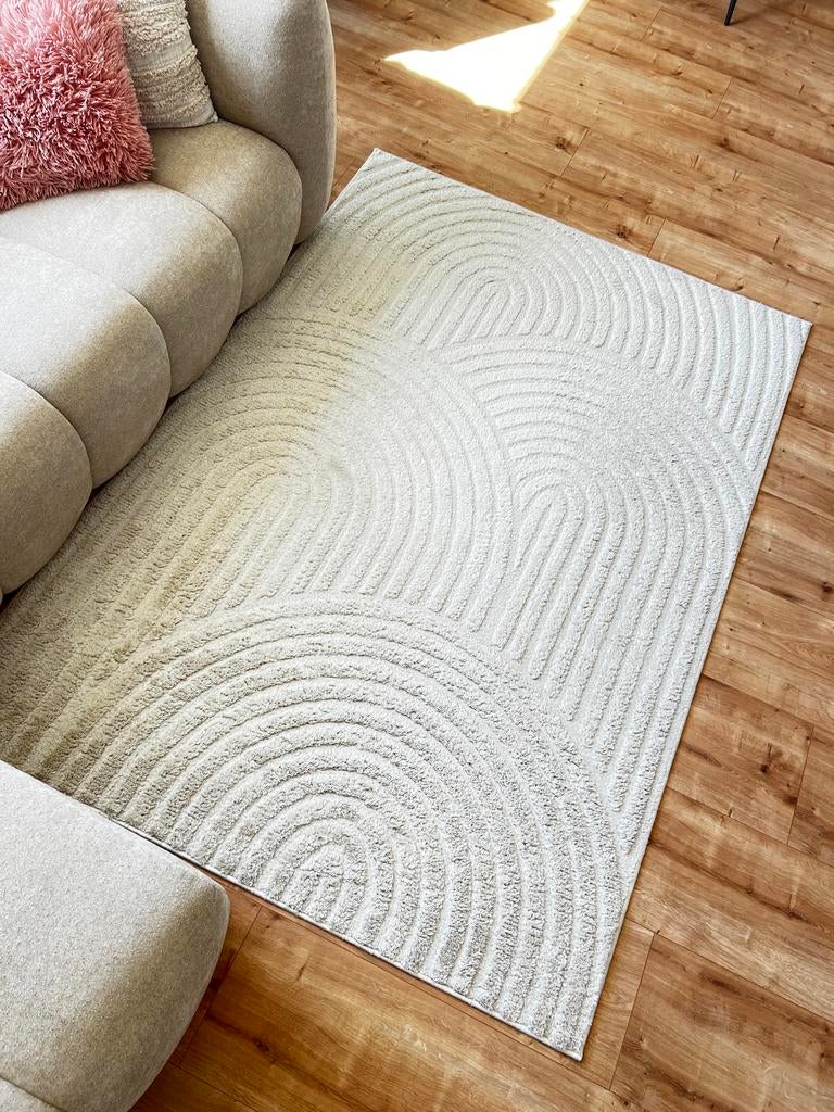 Japandi vloerkleed 140x200cm, Huis en Inrichting, Ophalen, 100 tot 150 cm, Zo goed als nieuw, Crème