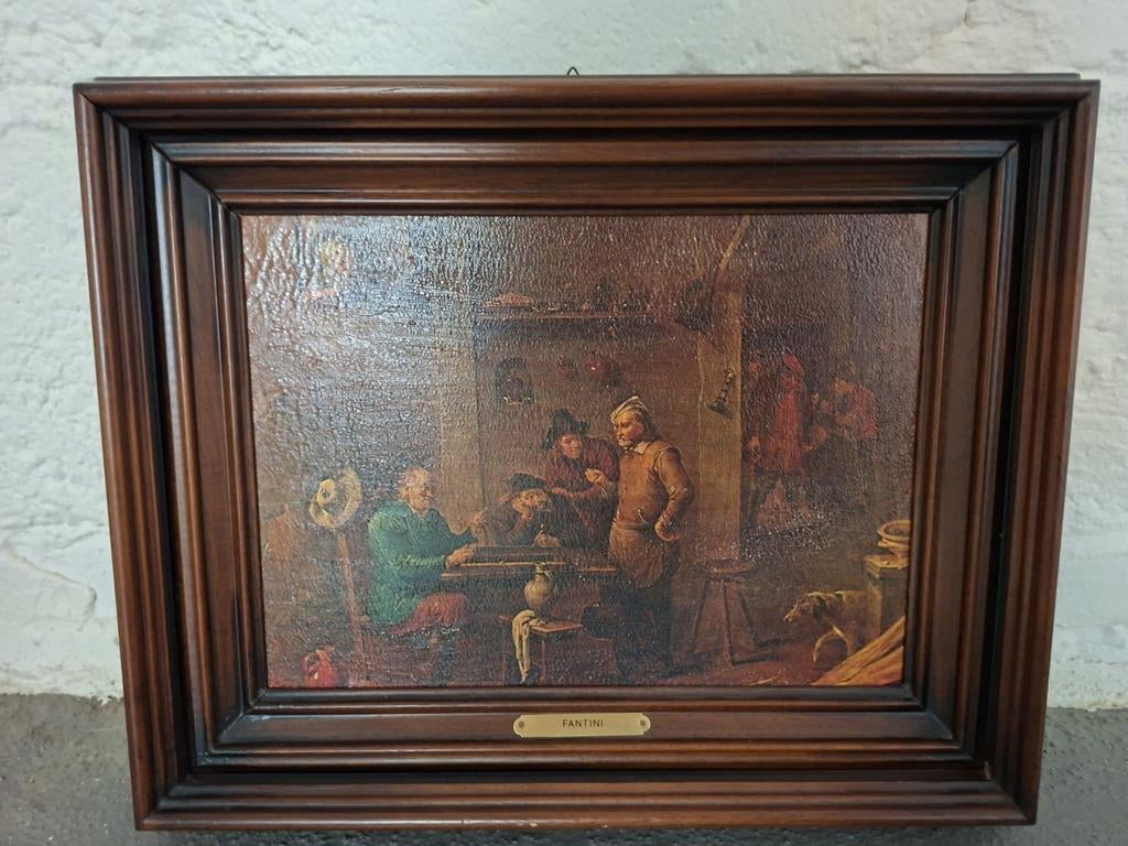 Oud Hollands Tafereel Schilderij - Gesigneerd Fantini, Antiek en Kunst, Kunst | Schilderijen | Klassiek, Ophalen of Verzenden