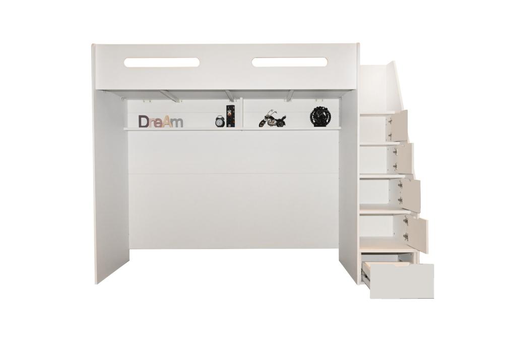 Options hoogslaper met bureau en ladekast - 90x200 - Wit, Huis en Inrichting, Slaapkamer | Stapelbedden en Hoogslapers, Niet ingevuld