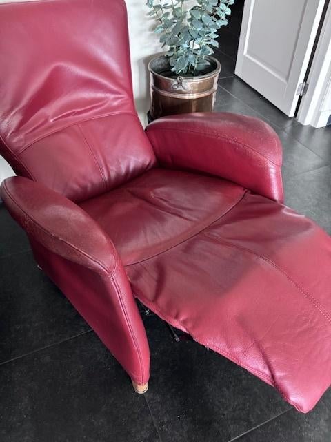 ROOD LEREN RELAXSTOEL, Ophalen, Gebruikt, Minder dan 75 cm, Leer