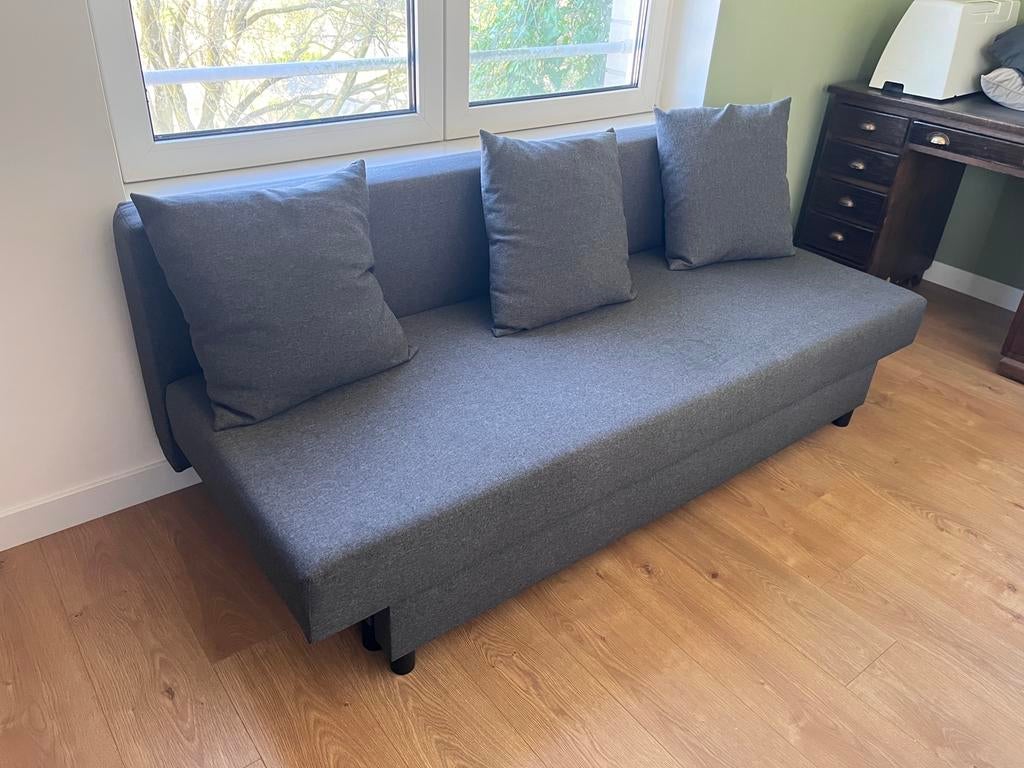 Ikea Asarum 3-zits slaapbank, grijs, Ophalen, Tweepersoons, 190 cm of minder, Zo goed als nieuw