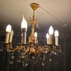 Antieke bronzen Kroonluchter met Kristallen en Engeltjes, Ophalen of Verzenden, Gebruikt, Glas, Klassiek, Antiek, Barok