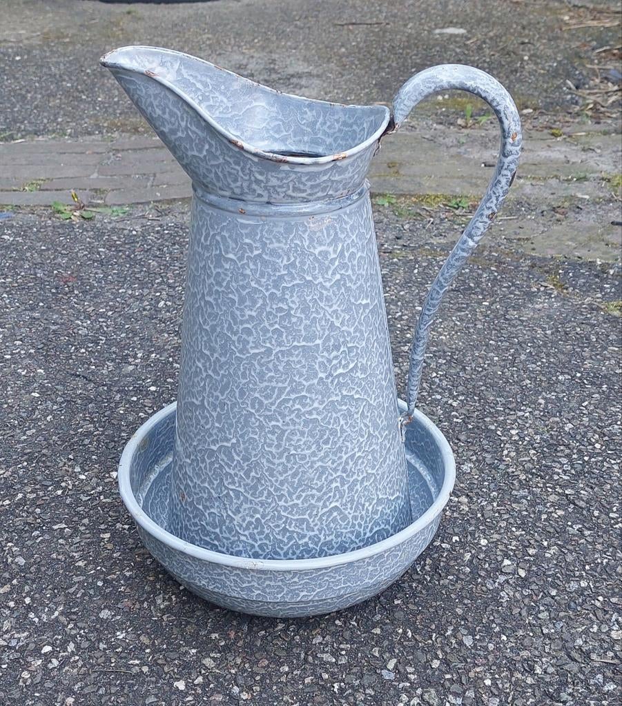 Vintage Emaille Lampetstel - Kan en Kom, Antiek en Kunst, Ophalen of Verzenden