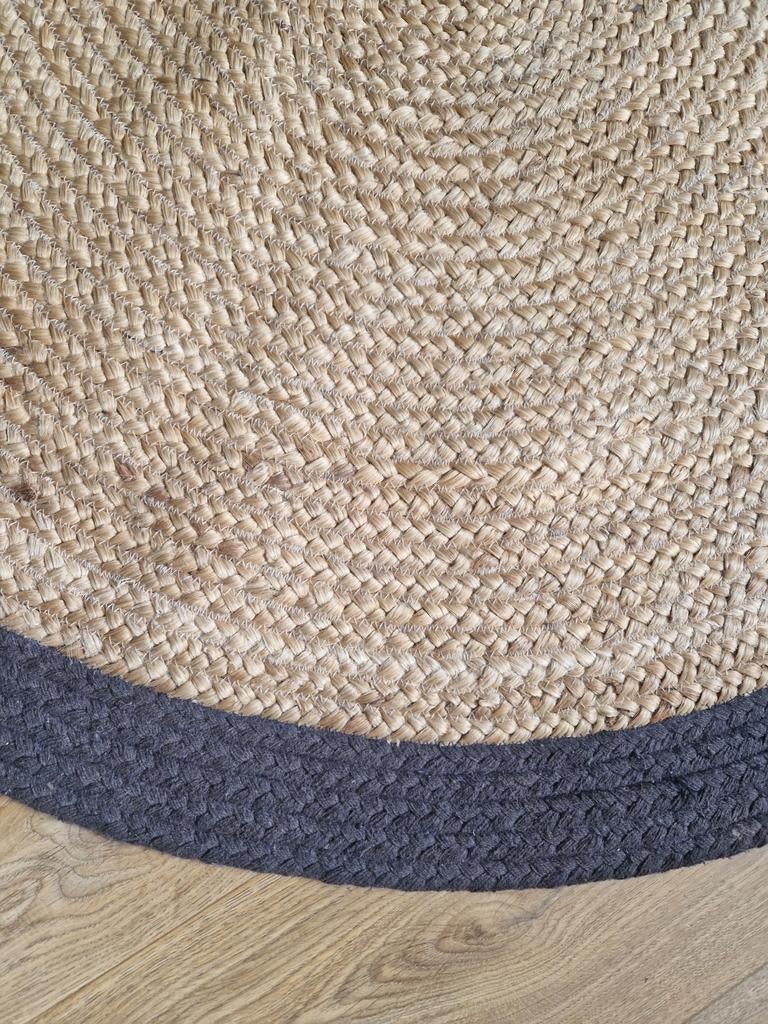 Jute vloerkleed rond 120cm HK Living, Zwart, Rond, Ophalen of Verzenden, 100 tot 150 cm