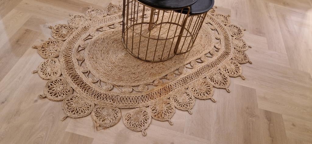 Vloerkleed kokos 190x140 cm ovaal, Ophalen, Zo goed als nieuw, Crème, Ovaal