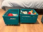 2 aardappelkistjes op wieltjes, turquoise, Gebruikt, 40 tot 60 cm, 50 tot 75 cm, Bak of Kist
