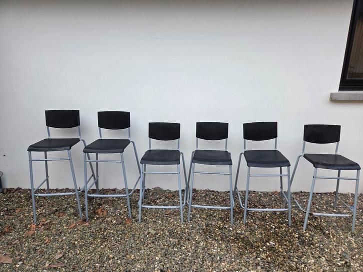 6 Stig Barstoelen - Zwart/Staal, Huis en Inrichting, Barkrukken