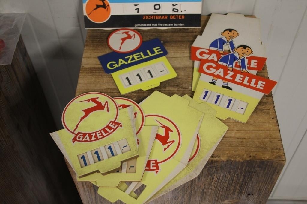 8 stuks Gazelle ''oldtimer'' prijskaartjes - vintage fiets, Fietsen en Brommers, Fietsonderdelen, Gebruikt, Gazelle, Overige typen