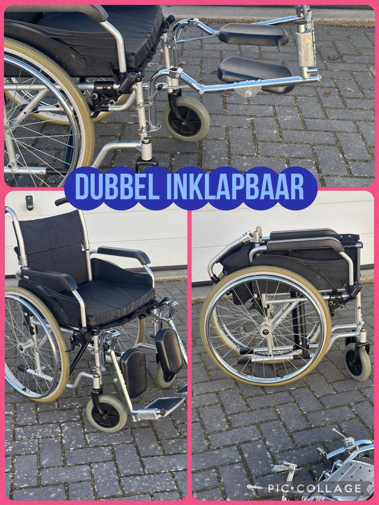 Rolstoel verstelbare beensteunen geschikt gestrekt been., Gebruikt, Dubbel inklapbaar voldoet aan luchtvaart afmetingen, Exel Nederland