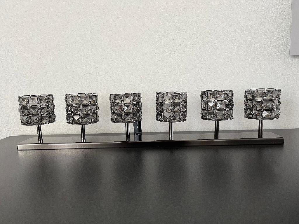 J-Line Theelichthouder 6 Crystal Smokey Grey Nieuw!, Overige kleuren, Nieuw, Ophalen of Verzenden, Metaal