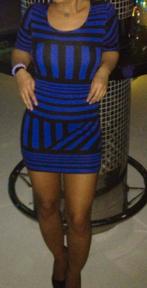 Cool cat cocktailjurk maat xs zwart blauw streep jurk jurken, Zo goed als nieuw, Coolcat, Maat 34 (XS) of kleiner, Boven de knie