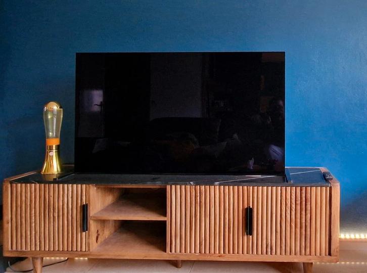 Eleonora Carter tv-meubel mangohout marmer 180 cm, Huis en Inrichting, Kasten | Televisiemeubels, Gebruikt, Minder dan 100 cm