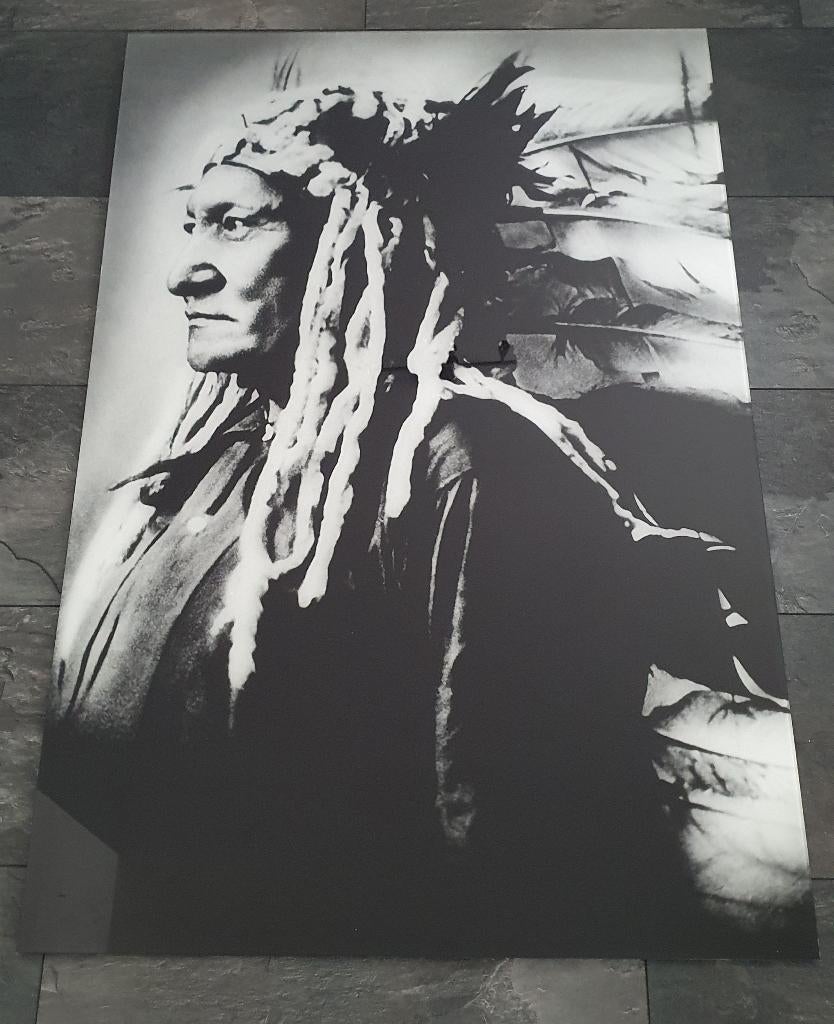 glasschilderij Indian Chief Sitting Bull 80 cm x 120 cm, Antiek en Kunst, Kunst | Schilderijen | Modern, Ophalen of Verzenden