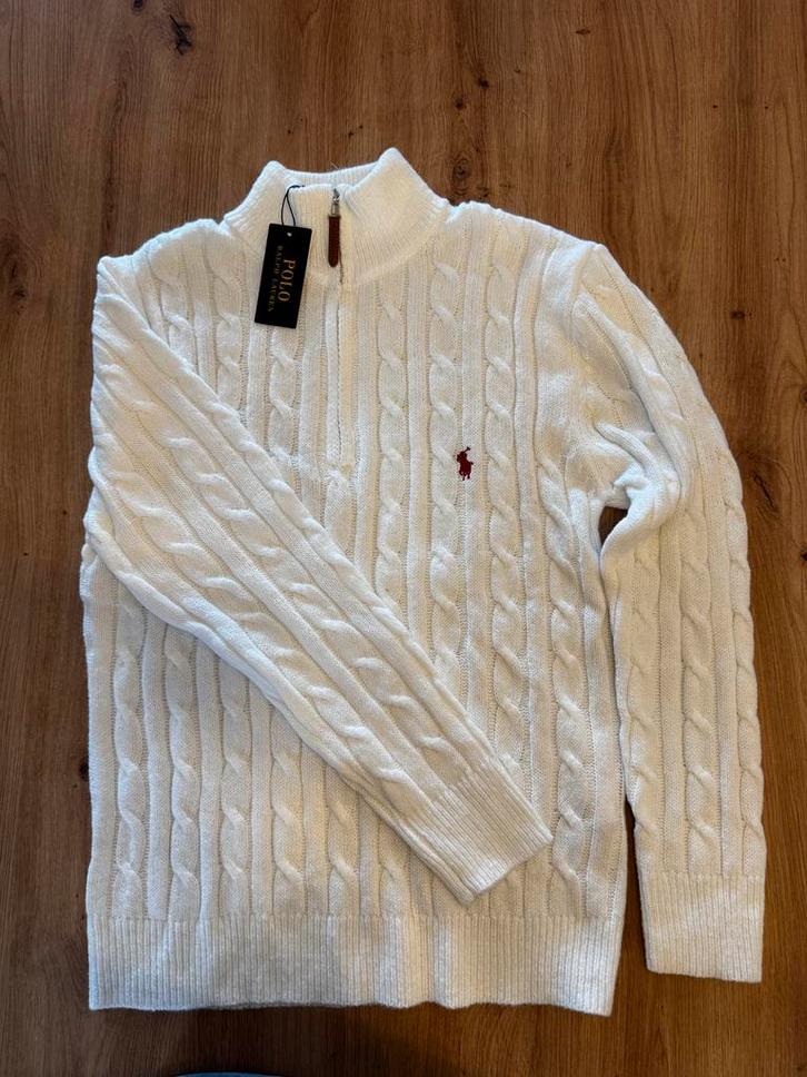 Polo Ralph Lauren Heren Trui Kabel Half Zip Wit–Maat L–Nieuw, Kleding | Heren, Truien en Vesten, Zo goed als nieuw, Wit, Ophalen of Verzenden
