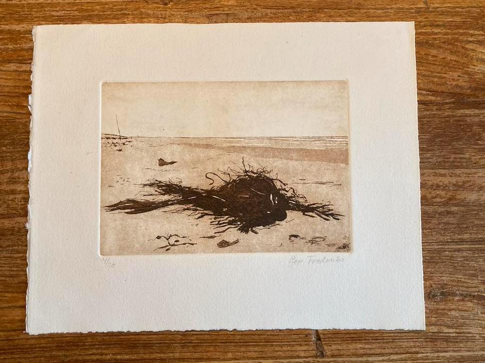 Ets - van Gep Frederiks 4/20 aangespoelde netten - Texel, Antiek en Kunst, Kunst | Etsen en Gravures, Ophalen