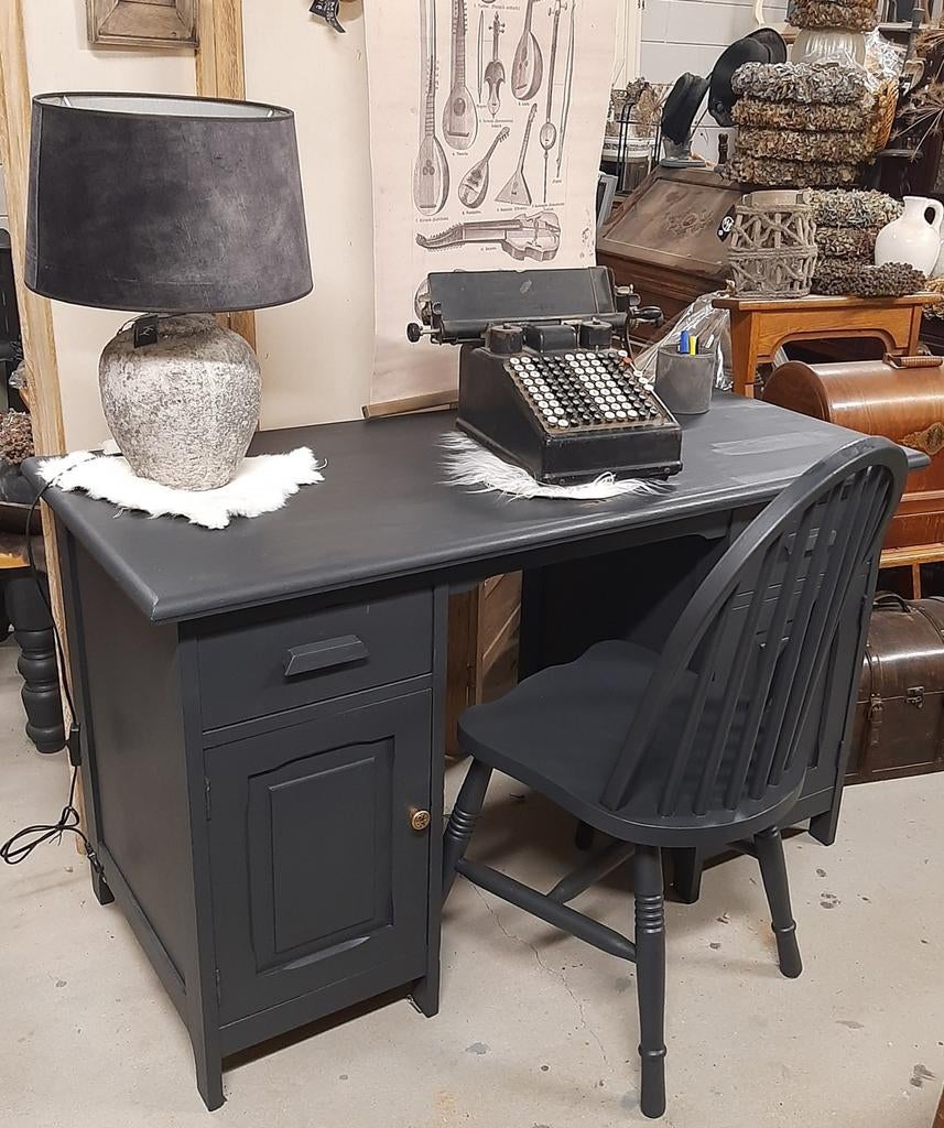 Sjiek, stoer bureau, secretaire, werktafel, stoel, brocante, Met lades, Gebruikt, Hout, Secretaire