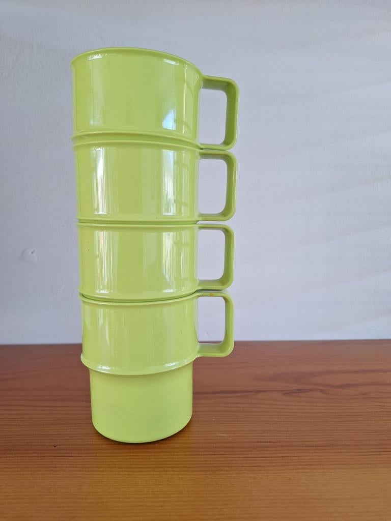 retro ! 4 Mepal kunststof groene bekers, Ophalen of Verzenden