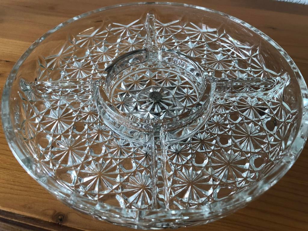 Vintage kristallen verdeelschaal met zilverkleur voet, Ophalen of Verzenden