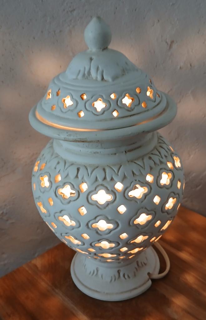Lamp Vintage Witte Aardewerk Lamp Aziatische Stijl, Ophalen of Verzenden, Zo goed als nieuw, Overige materialen, Minder dan 50 cm