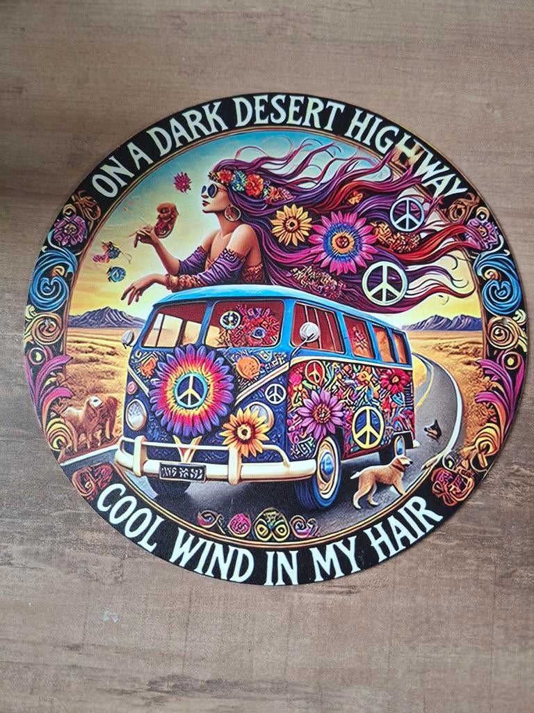 Metalen bord - 20 cm - Hippie Bus, Ophalen of Verzenden, Nieuw